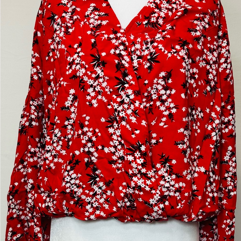 Scoop Flounced Wrap Top Women's SIZE 8/10 Red Floral